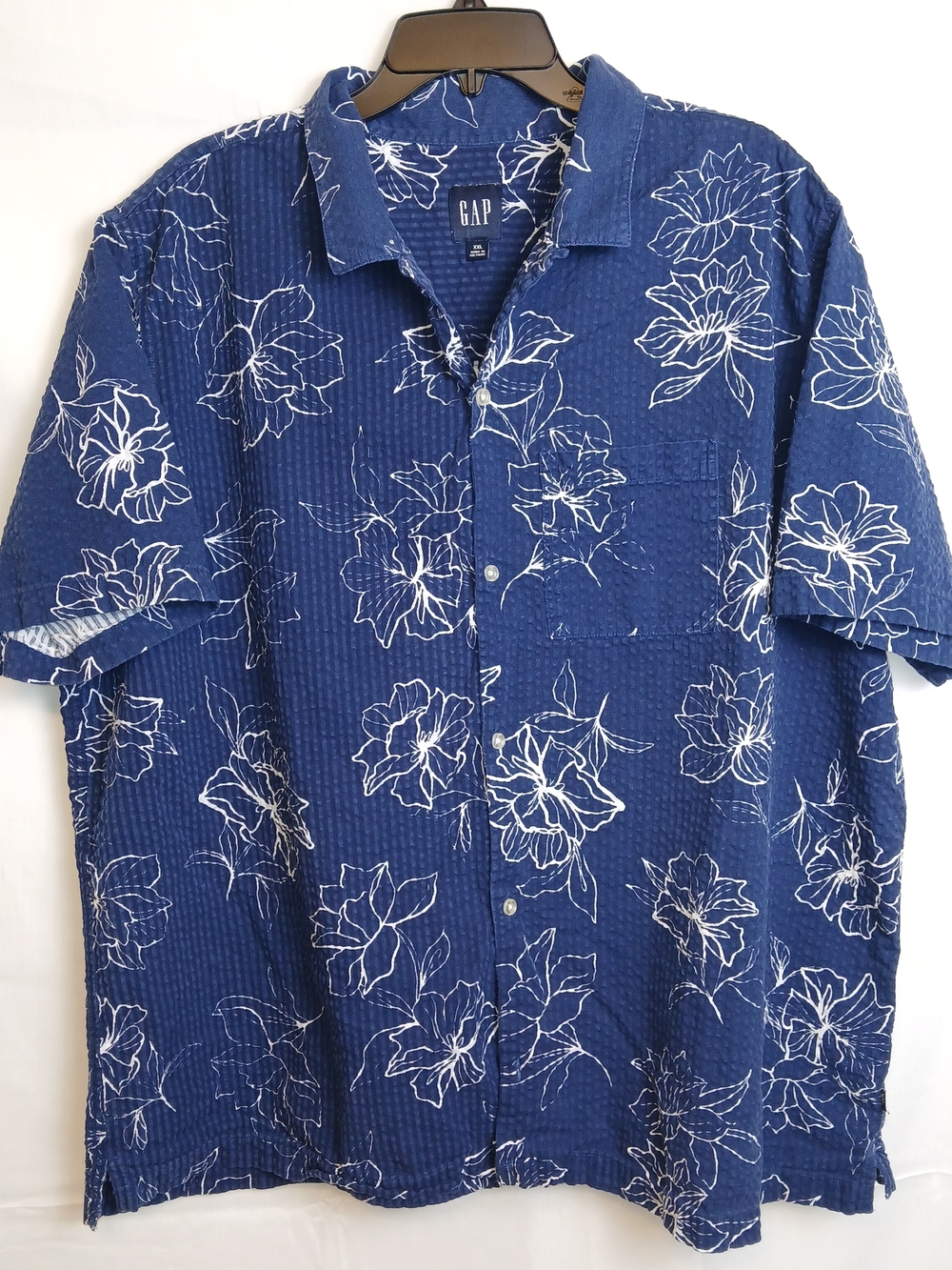GAP Men's Blue Floral‎ Short-Sleeve Button-Up Shirt - Relaxed Fit - XXL